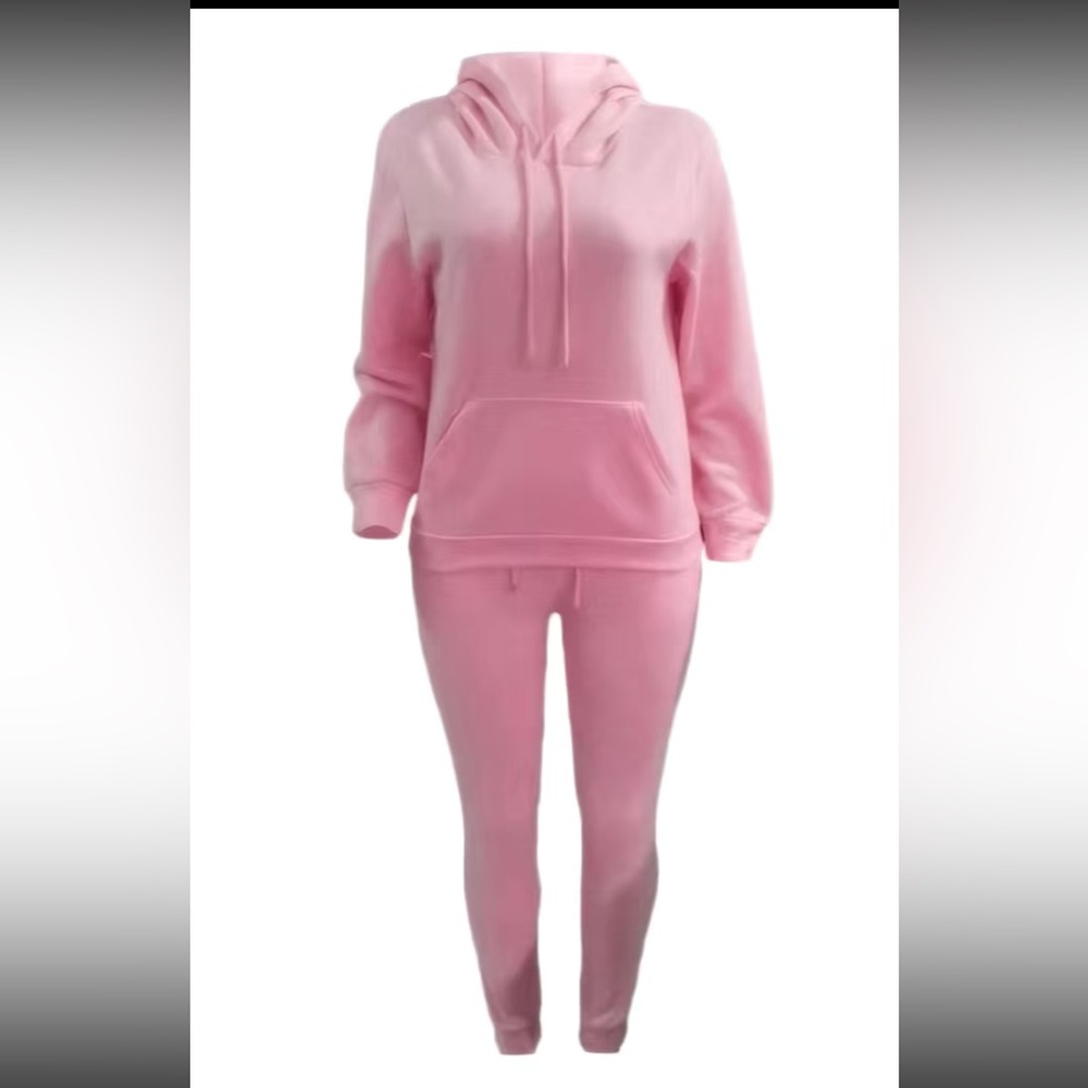 NWOT pink Casual Drawstring Pantsuits Two-piece Set, Pocket Hoodies Tops & Loose - Picture 2 of 2